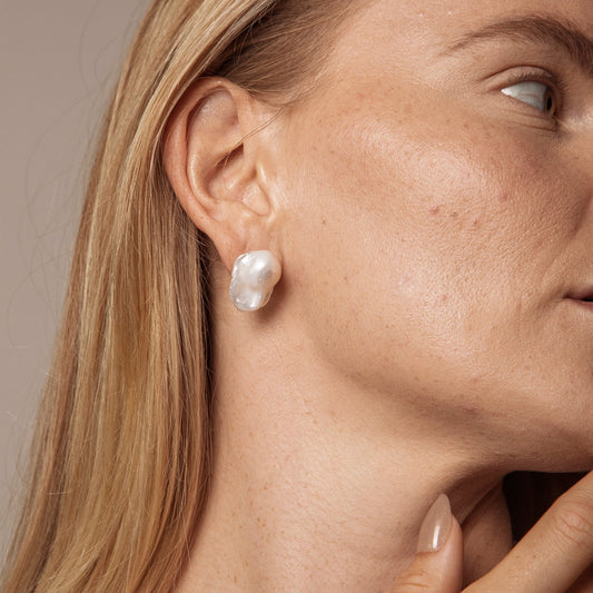 Statement Fishtail Large Baroque Pearl Stud Earrings