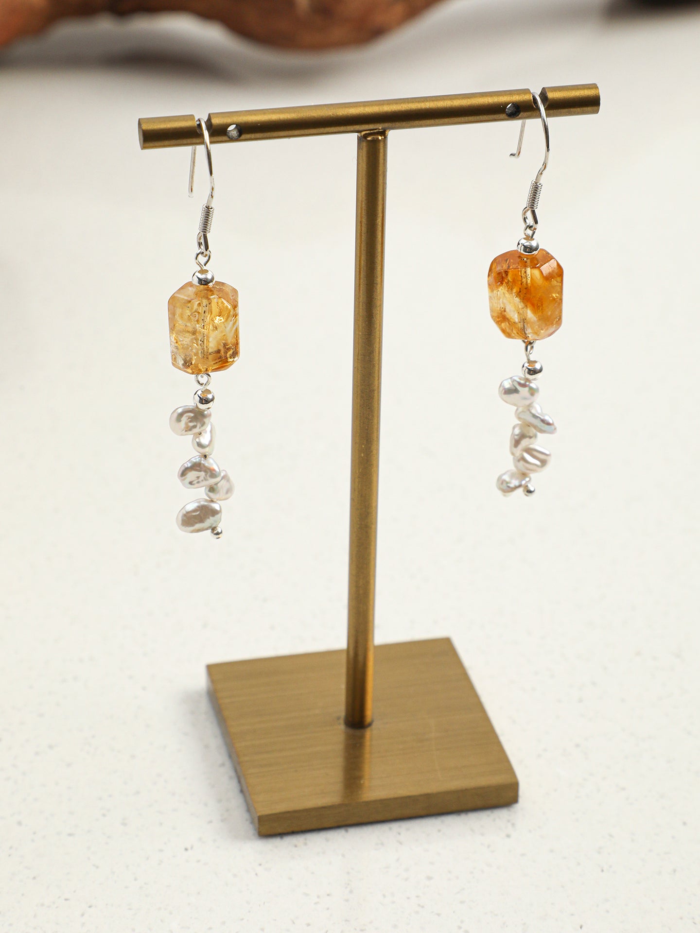 Natural Brazilian Citrine and Petal Baroque Pearl Tassel Earrings