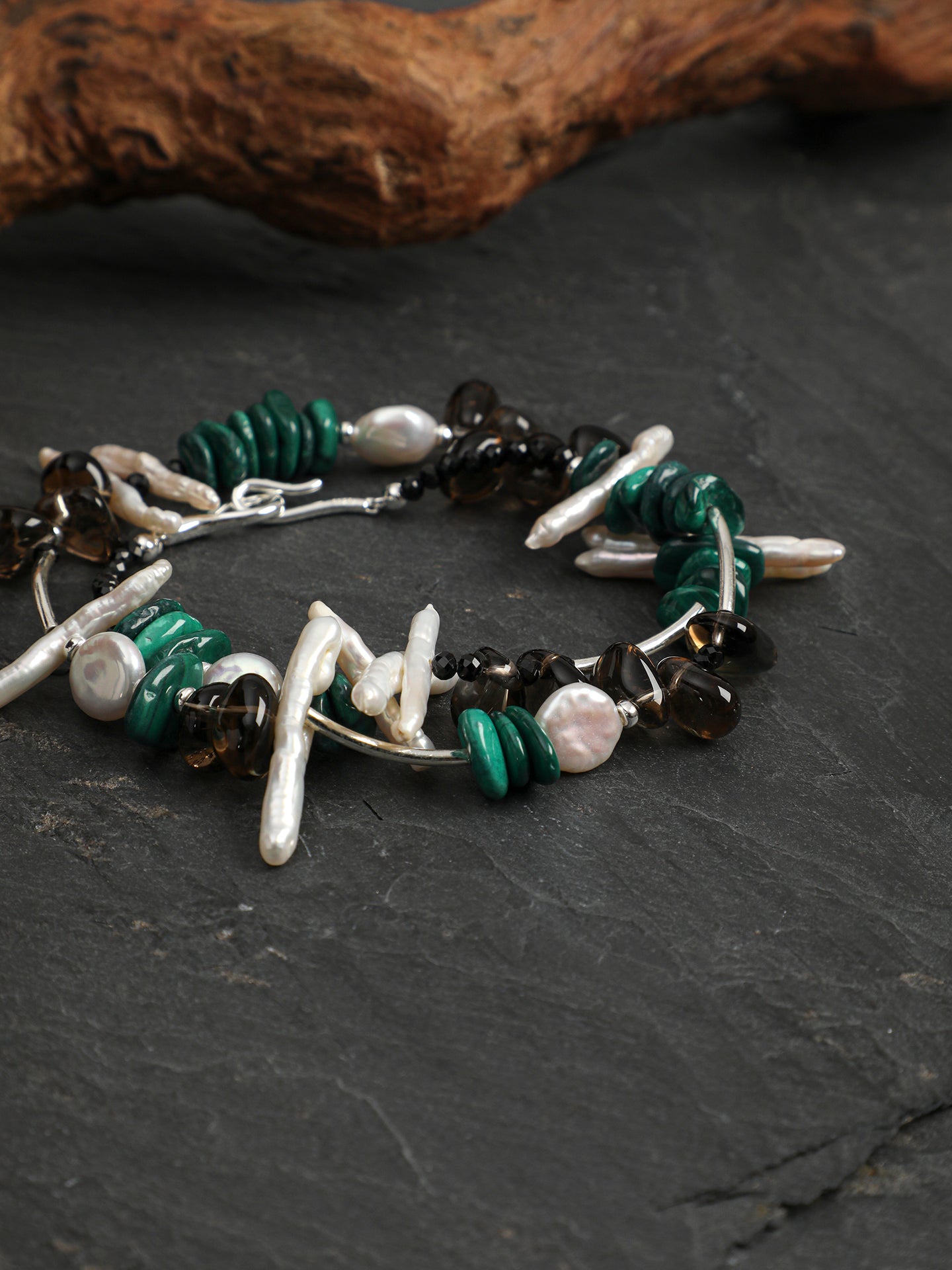 Natural Malachite and Smoky Quartz Statement Necklace