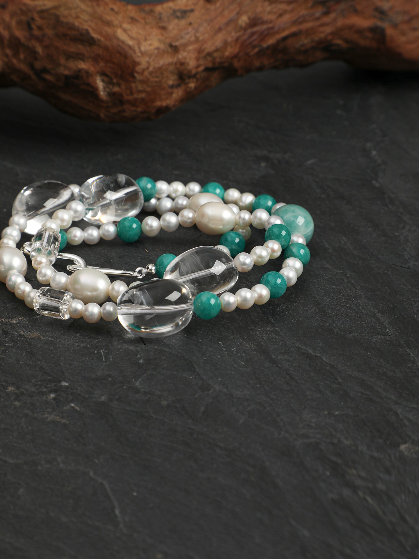 Natural Amazonite and Clear Quartz Beaded Necklace