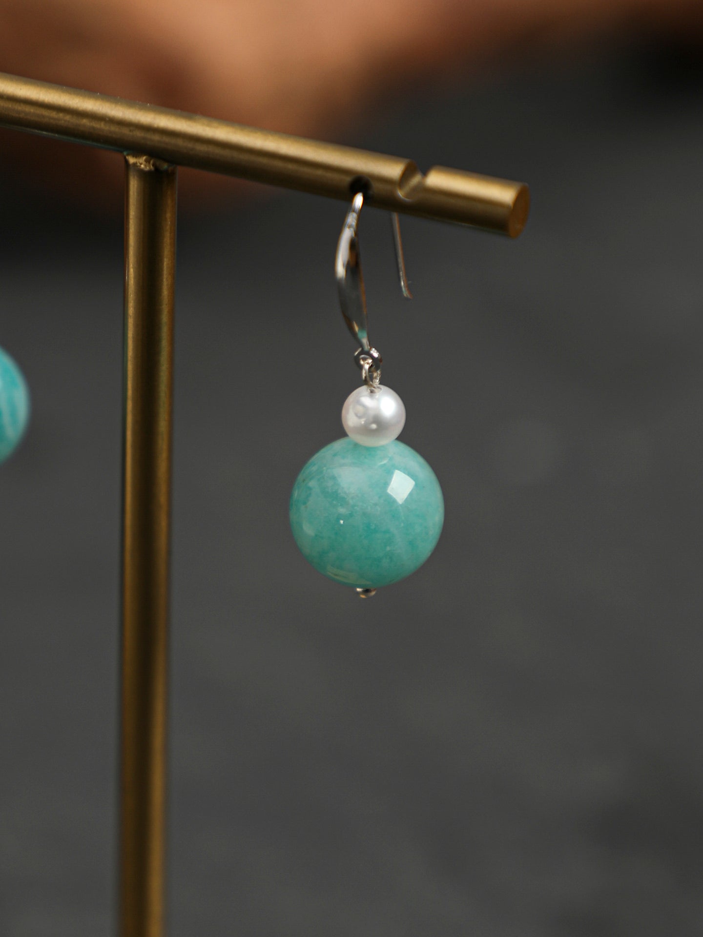 Natural Amazonite and Seed Pearl Drop Earrings