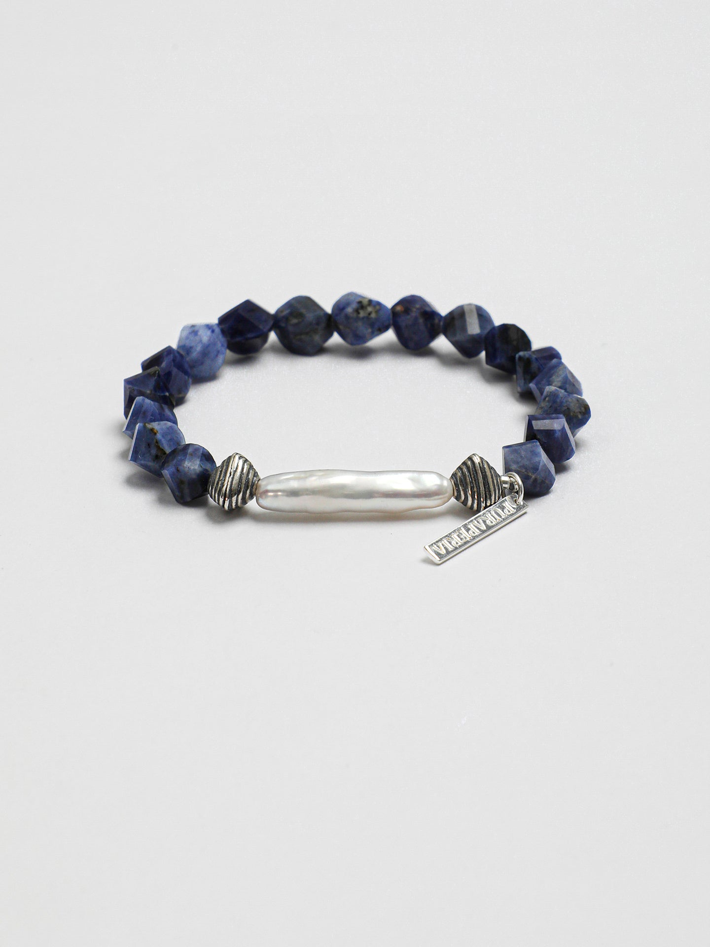 Natural Sodalite and Biwa Pearl Bracelet