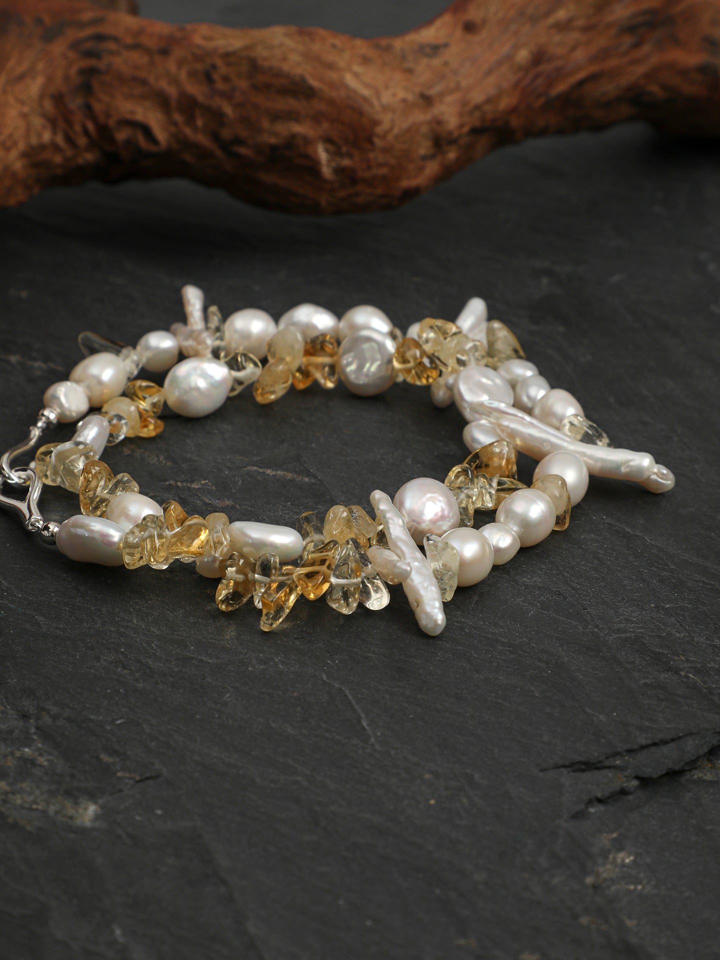 Natural Citrine and Sculptural Baroque Pearl Statement Necklace