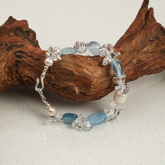 Natural Aquamarine and Clear Quartz Bracelet