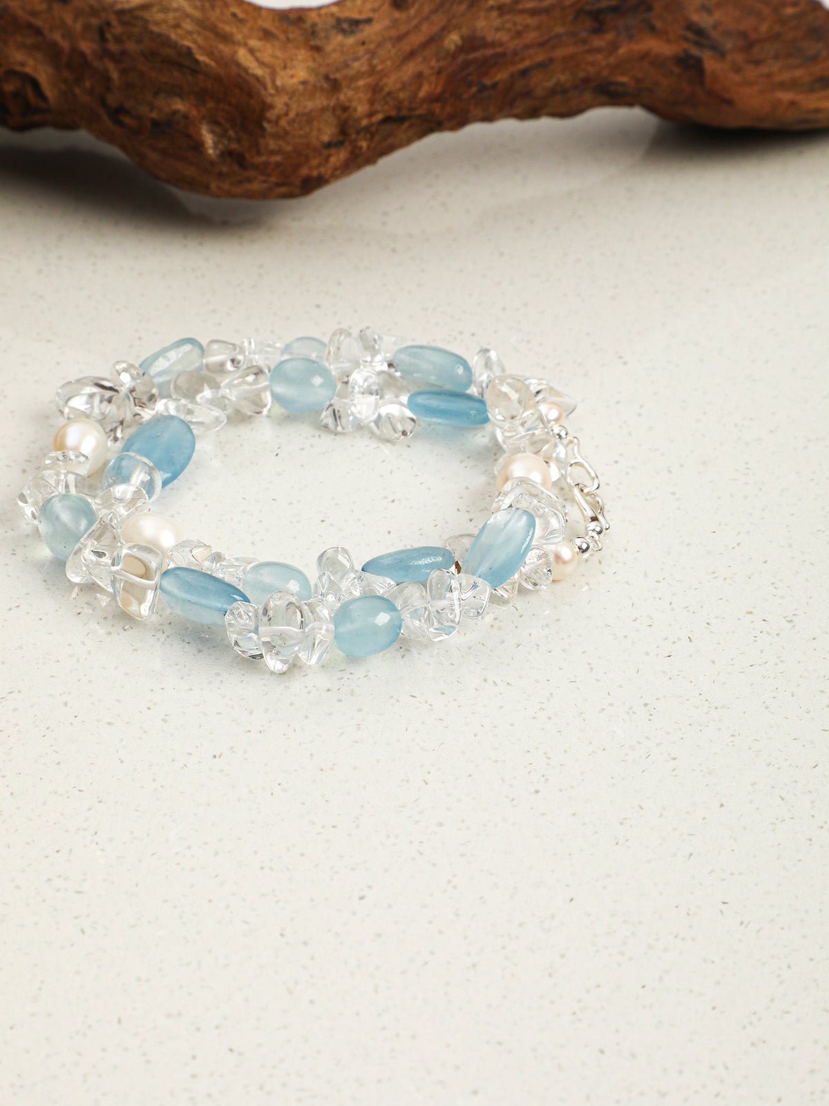 Natural Aquamarine and Clear Quartz Choker Necklace,handcrafted crystal pearl jewelry,925 sterling silver,layered necklaces,minimalist luxury gift for women