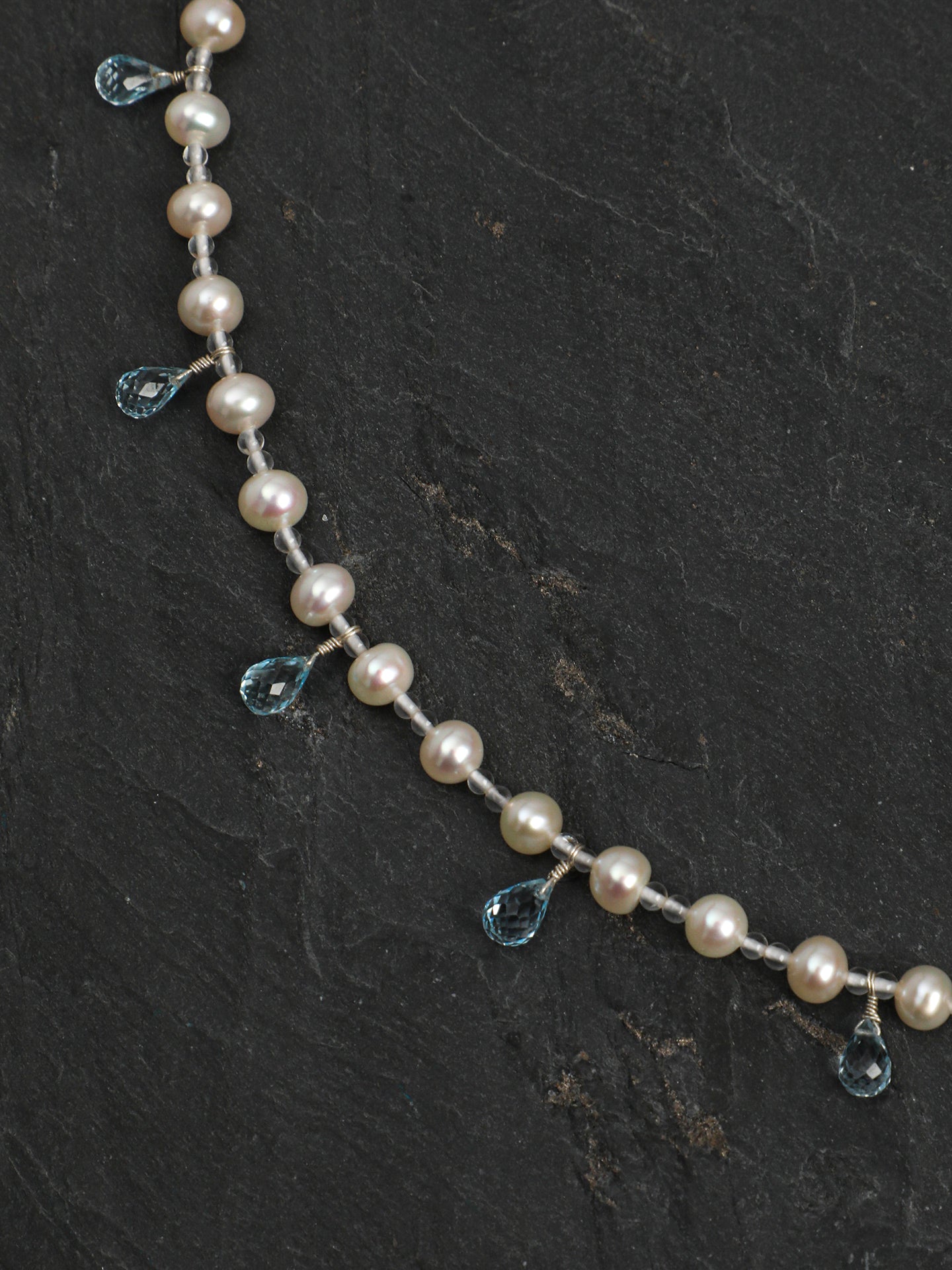 Natural Blue Topaz Teardrop and Freshwater Pearl Necklace