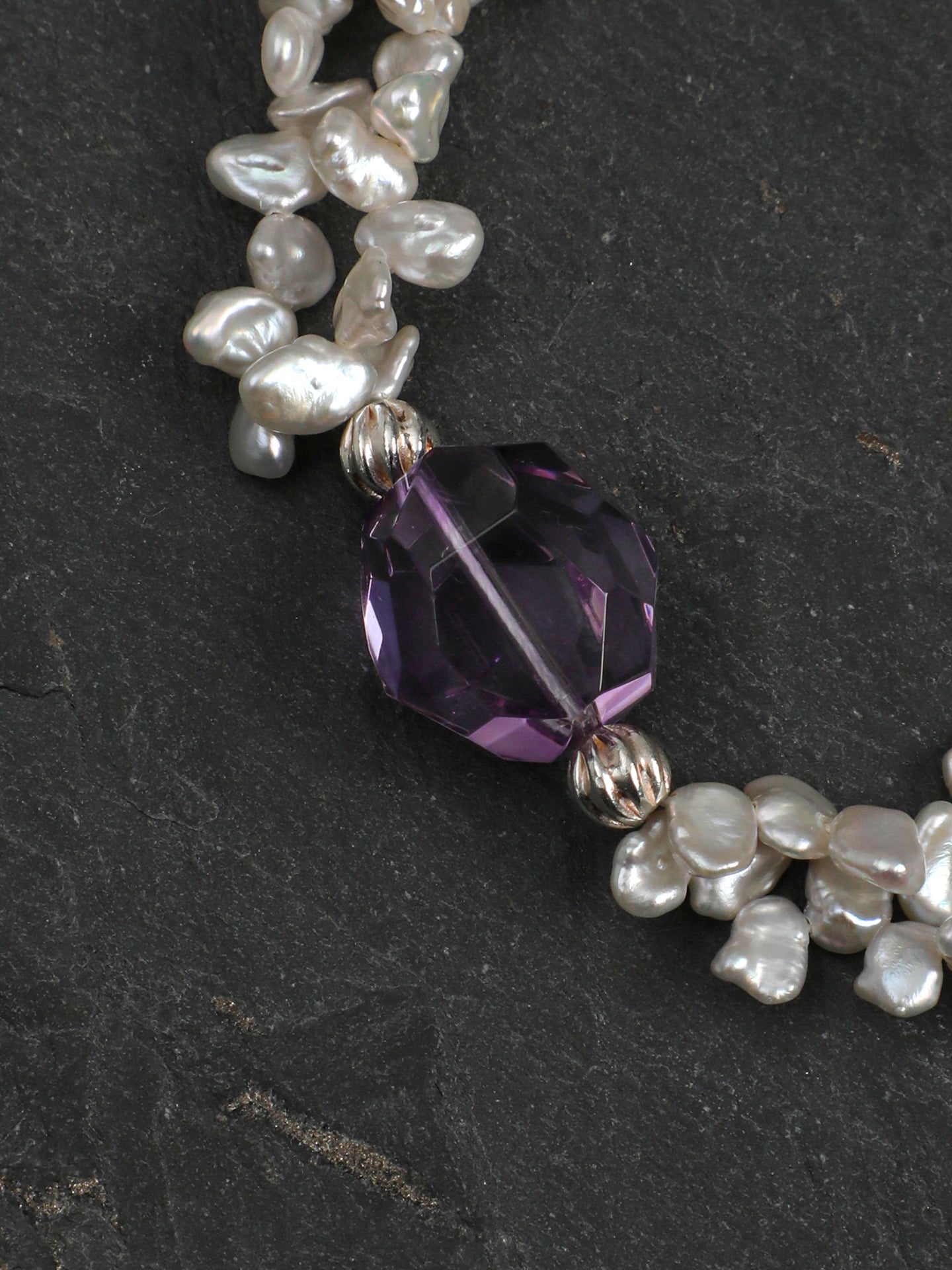Natural Amethyst and Petal Baroque Pearl Bracelet