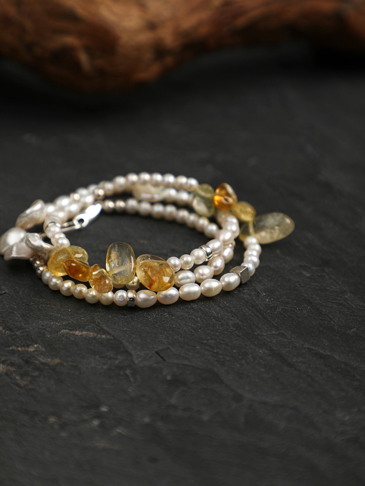 Natural Citrine Long Points and Freshwater Pearl Necklace