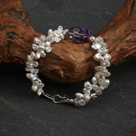 Natural Amethyst and Petal Baroque Pearl Bracelet