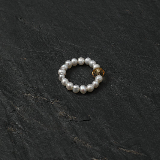 Close-up detail of Citrine Ring,natural gemstone and pearl texture,925 sterling silver fine jewelry