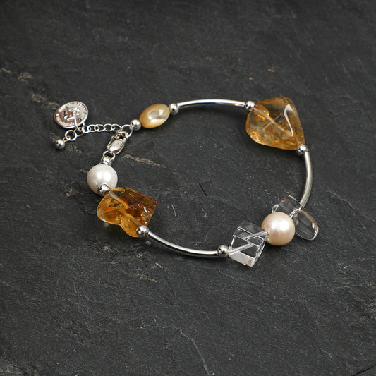 Natural Citrine and Clear Quartz Bar Bracelet