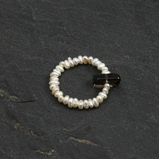 Natural Smoky Quartz Point and Keshi Pearl Ring