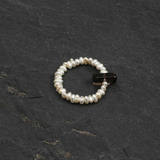 Close-up detail of Ring,natural gemstone and pearl texture,925 sterling silver fine jewelry