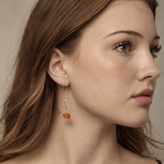 Natural Faceted Citrine and Curved Bar Drop Earrings