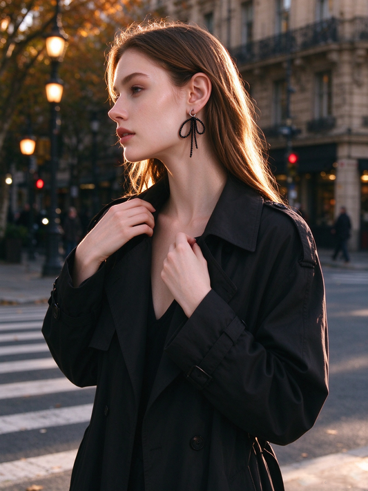 How to Style Black Tourmaline Bow Tassel Earrings This Fall
