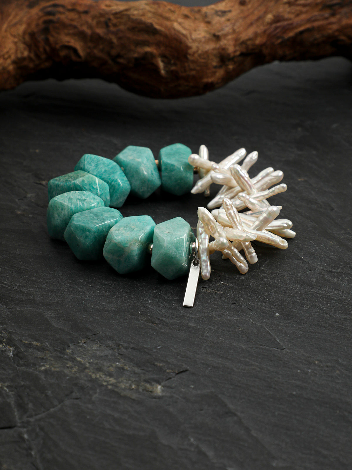 mazonite & Baroque Pearl Bracelet with S925 Sterli