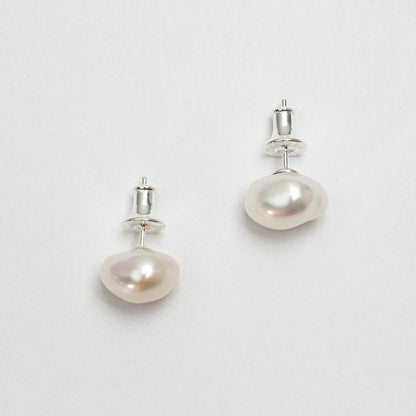 White Baroque Pearl Stud Earrings