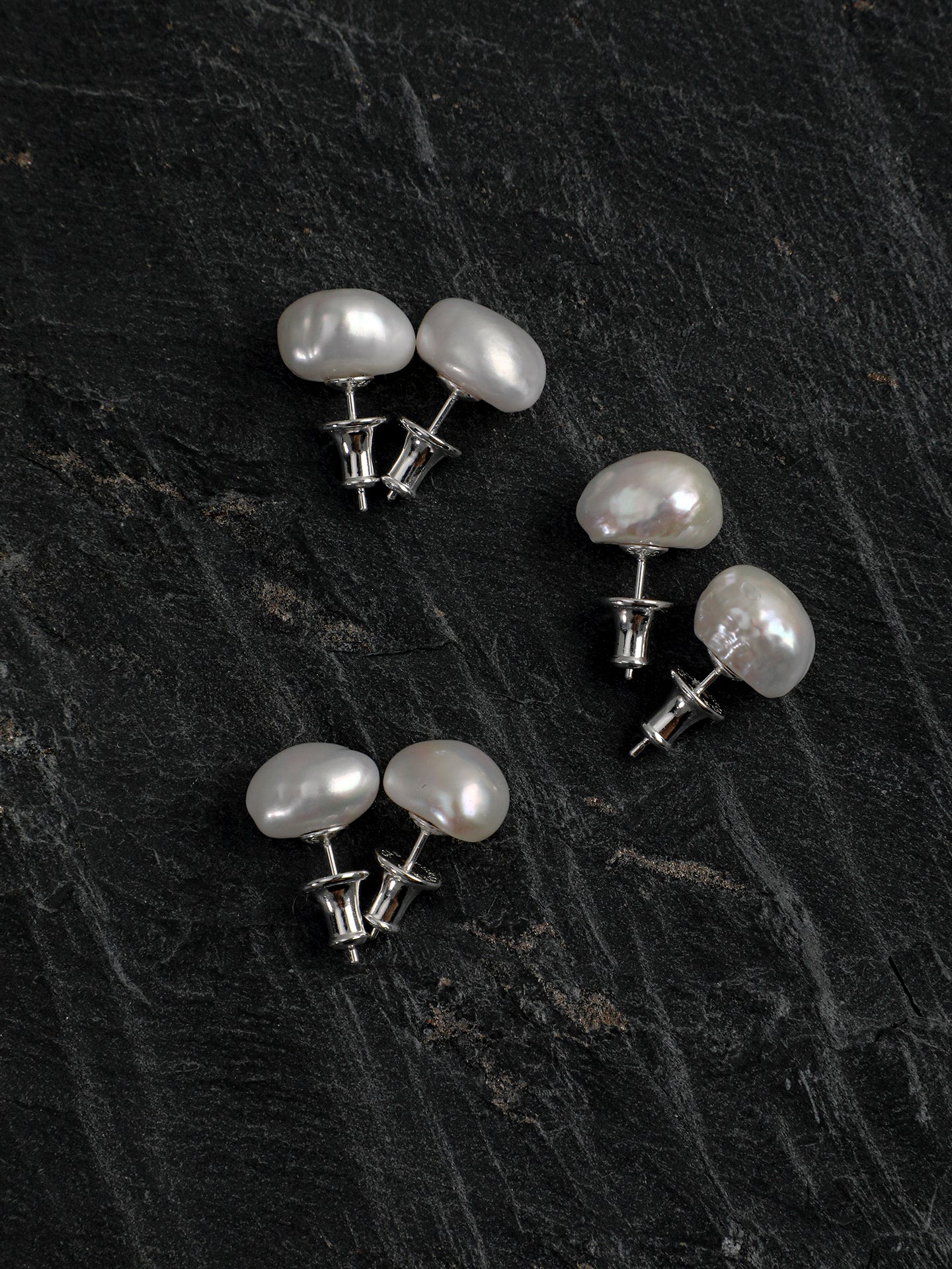 White Baroque Pearl Stud Earrings