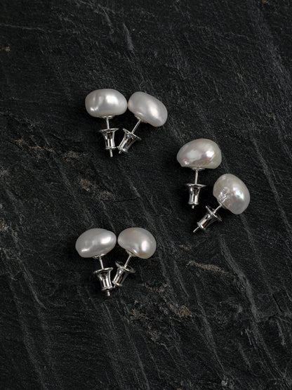 White Baroque Pearl Stud Earrings