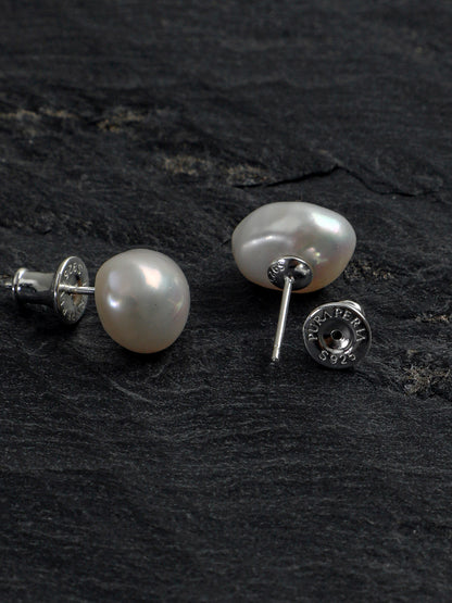 White Baroque Pearl Stud Earrings
