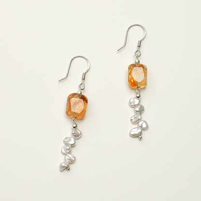 Natural Brazilian Citrine and Petal Baroque Pearl Tassel Earrings