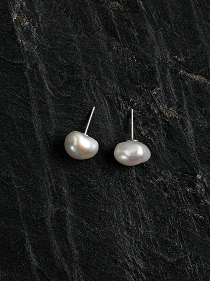 White Baroque Pearl Stud Earrings