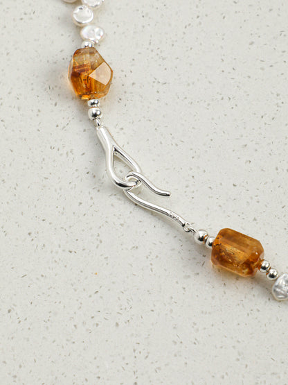 Natural Brazilian Citrine and Sculptural Tooth Baroque Pearl Necklace