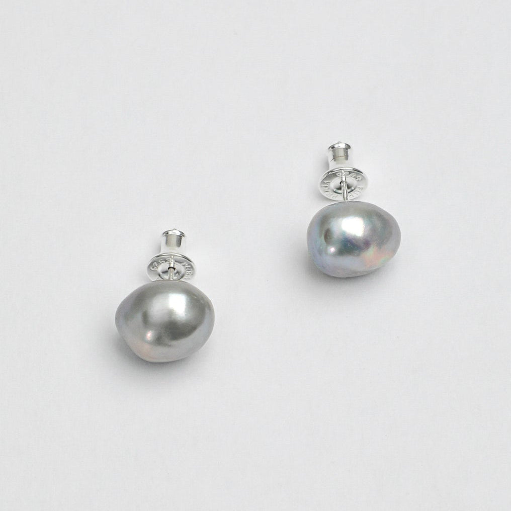 Grey Baroque Pearl Stud Earrings