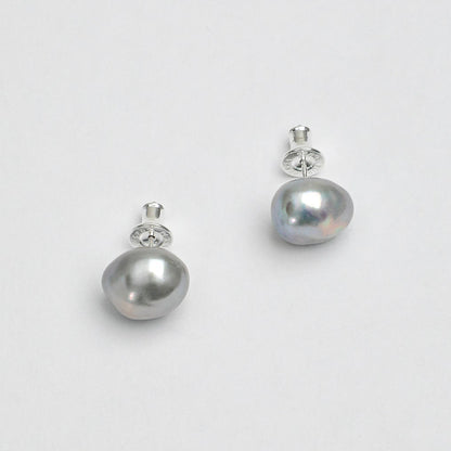 Grey Baroque Pearl Stud Earrings