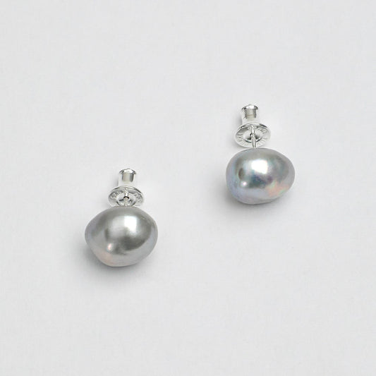 Grey Baroque Pearl Stud Earrings