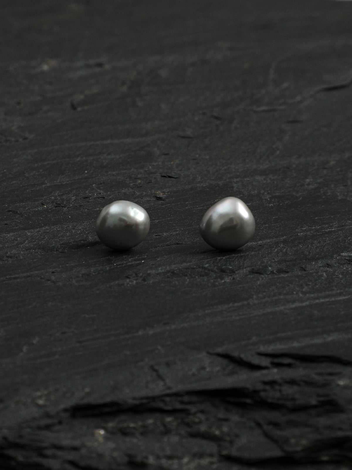 Side full view of Grey Baroque Pearl Stud Earrings,handcrafted crystal pearl jewelry,925 sterling silver,minimalist luxury gift for women