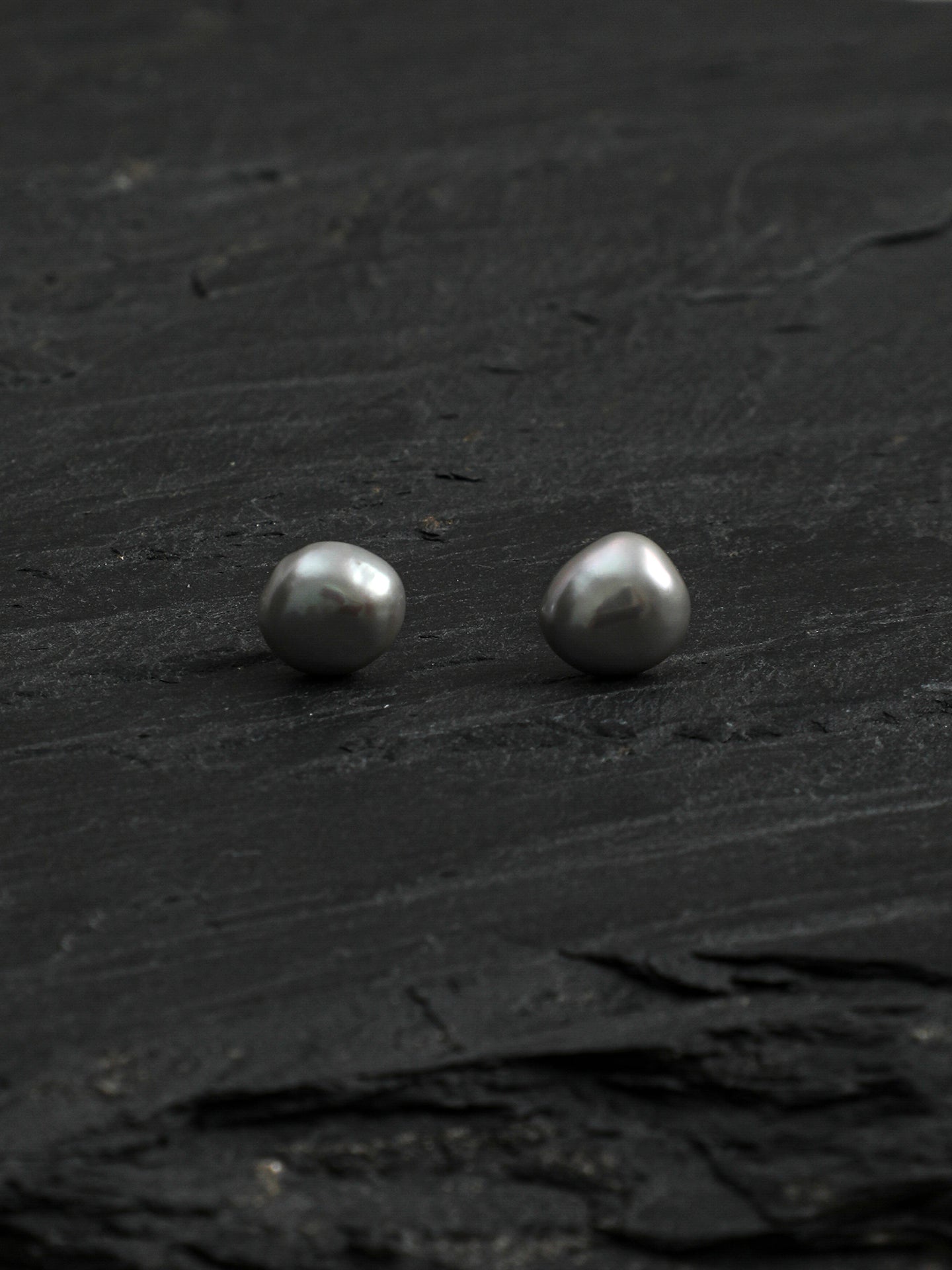 Side full view of Grey Baroque Pearl Stud Earrings,handcrafted crystal pearl jewelry,925 sterling silver,minimalist luxury gift for women
