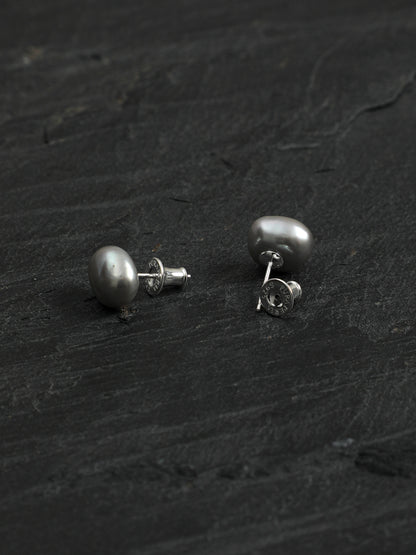 Grey Baroque Pearl Stud Earrings