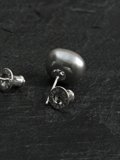 Grey Baroque Pearl Stud Earrings