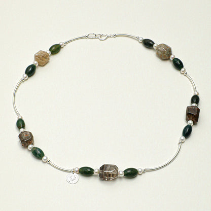 Natural Phantom Quartz and Moss Agate Statement Necklace