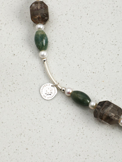 Natural Phantom Quartz and Moss Agate Statement Necklace