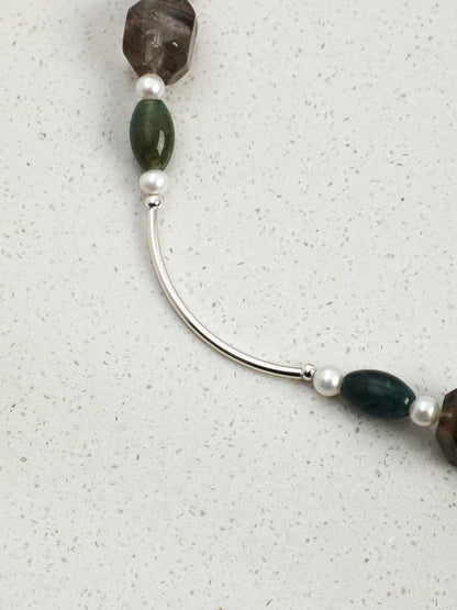 Natural Phantom Quartz and Moss Agate Statement Necklace