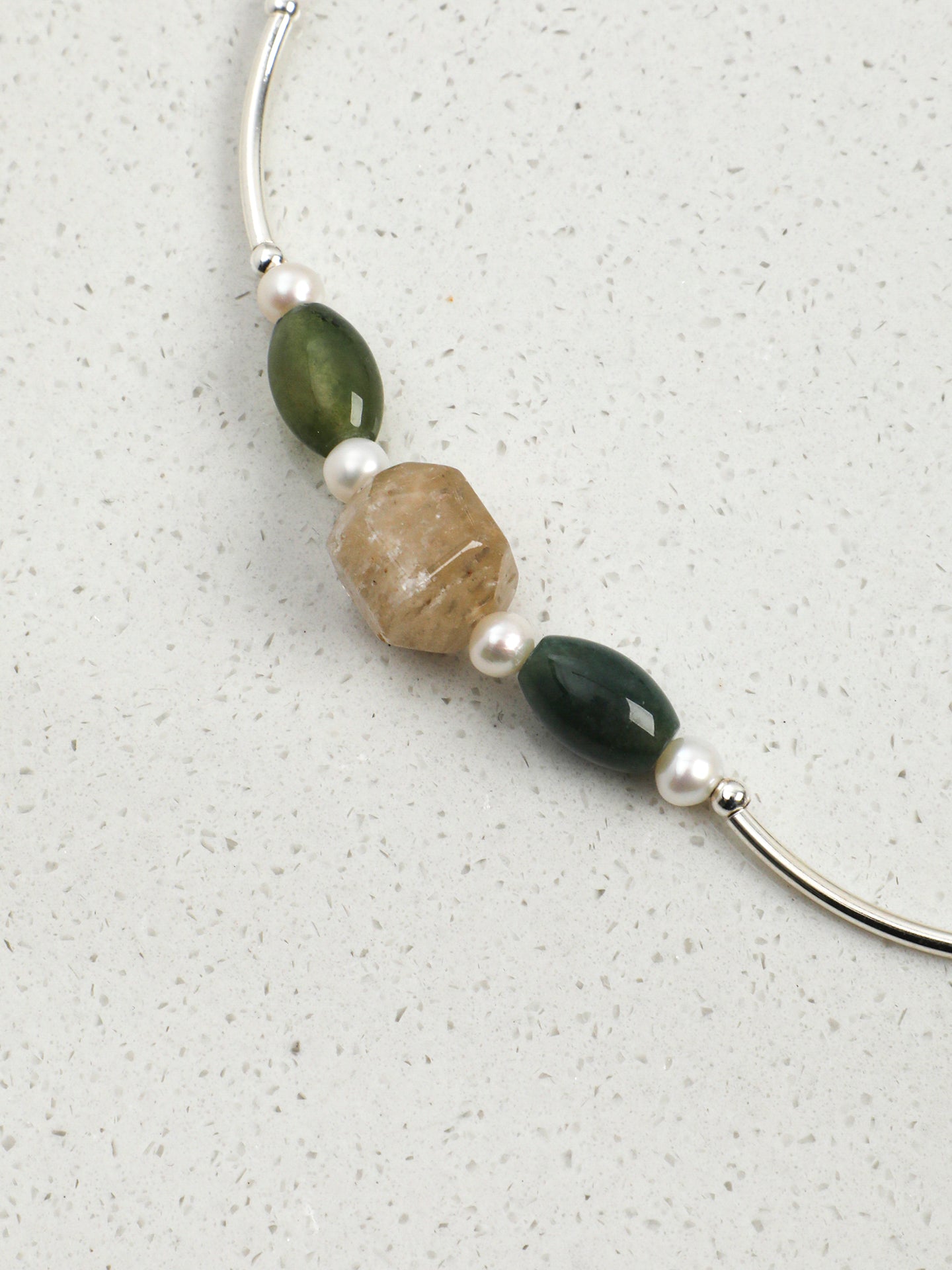 Natural Phantom Quartz and Moss Agate Statement Necklace