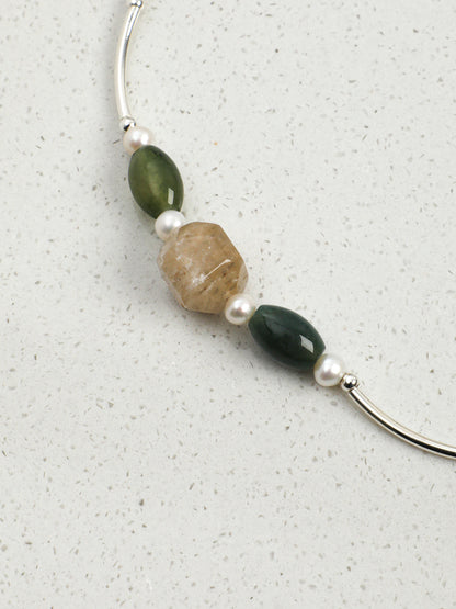 Natural Phantom Quartz and Moss Agate Statement Necklace