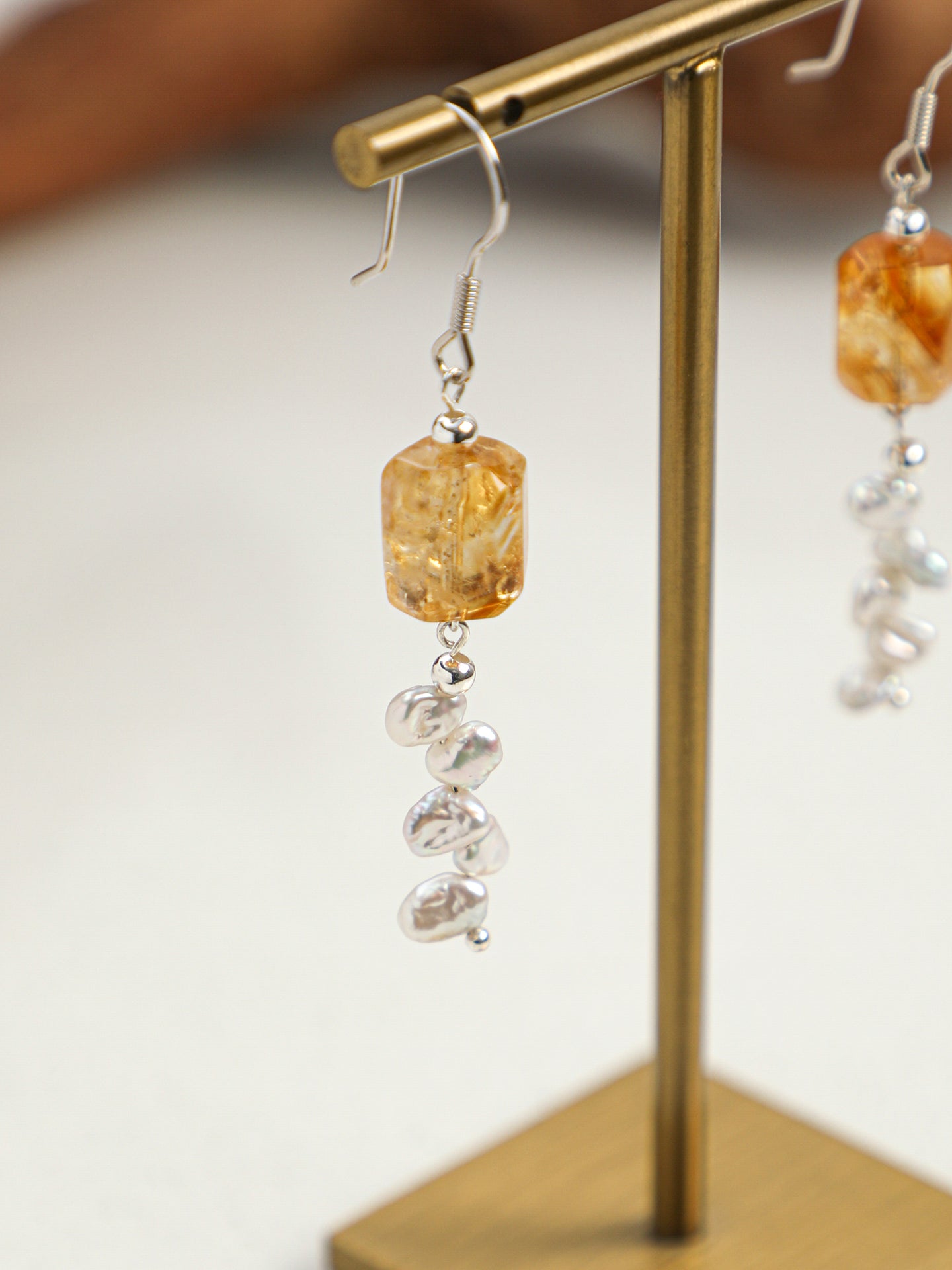Natural Brazilian Citrine and Petal Baroque Pearl Tassel Earrings