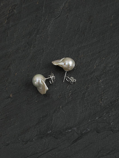 Statement Fishtail Large Baroque Pearl Stud Earrings