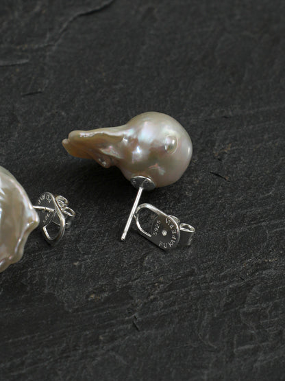 Statement Fishtail Large Baroque Pearl Stud Earrings