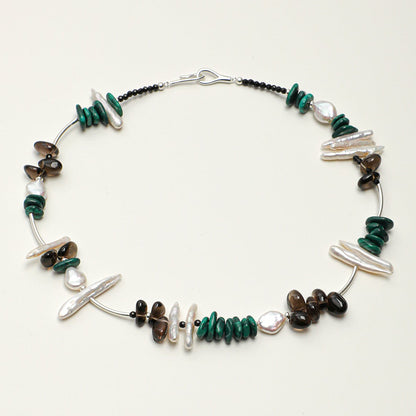 Natural Malachite and Smoky Quartz Statement Necklace