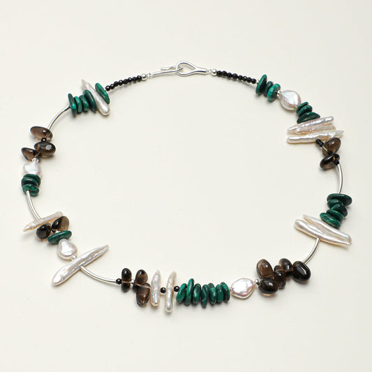 Natural Malachite and Smoky Quartz Statement Necklace