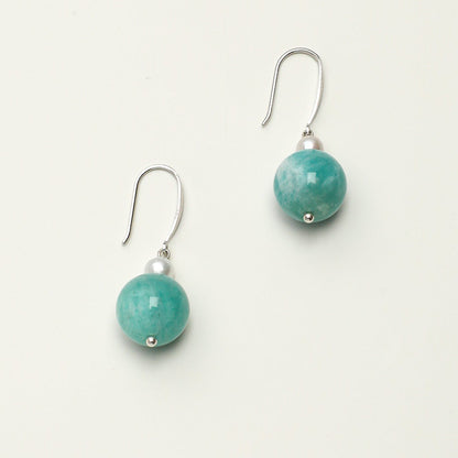 Natural Amazonite and Seed Pearl Drop Earrings