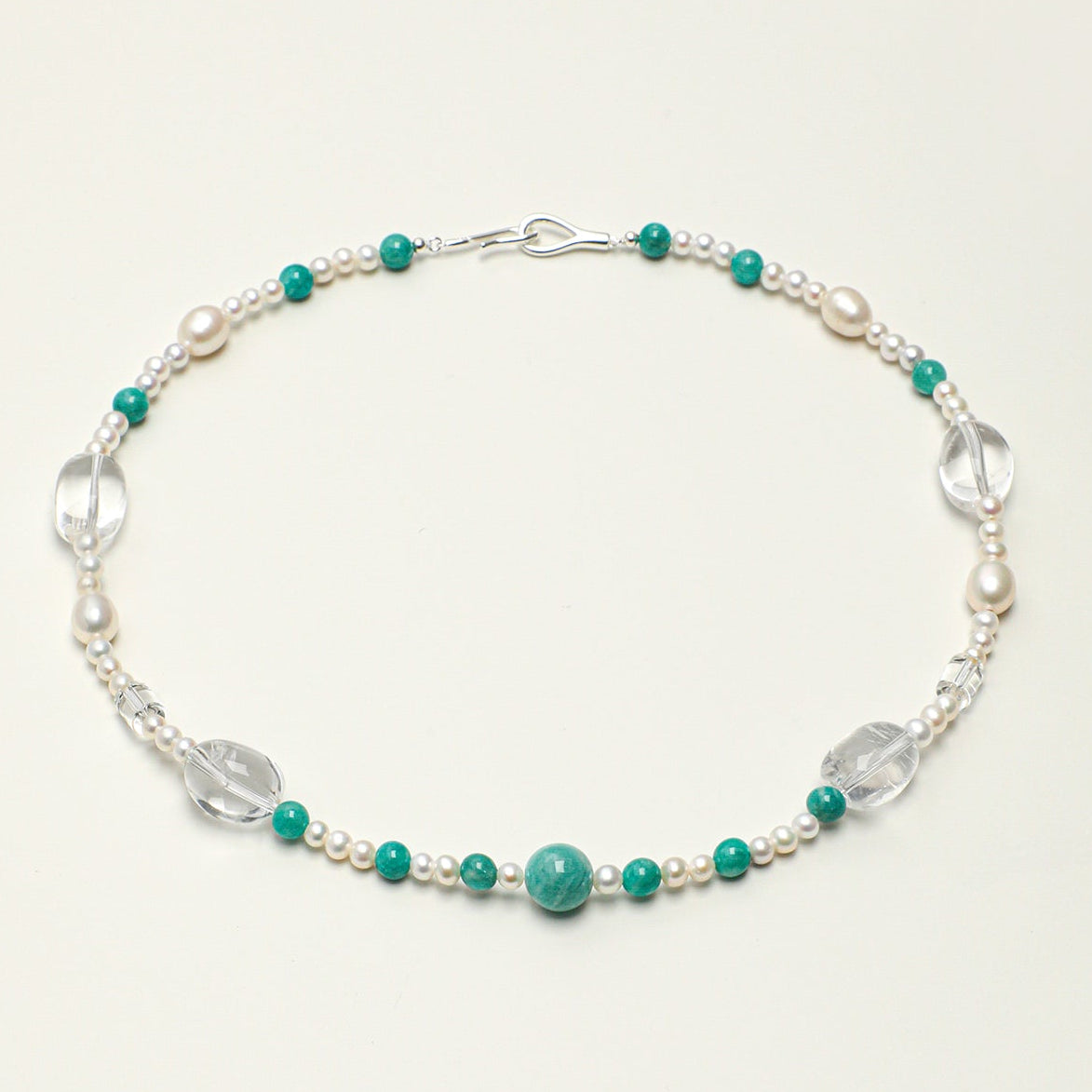 Natural Amazonite and Clear Quartz Beaded Necklace