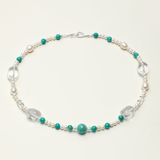Natural Amazonite and Clear Quartz Beaded Necklace