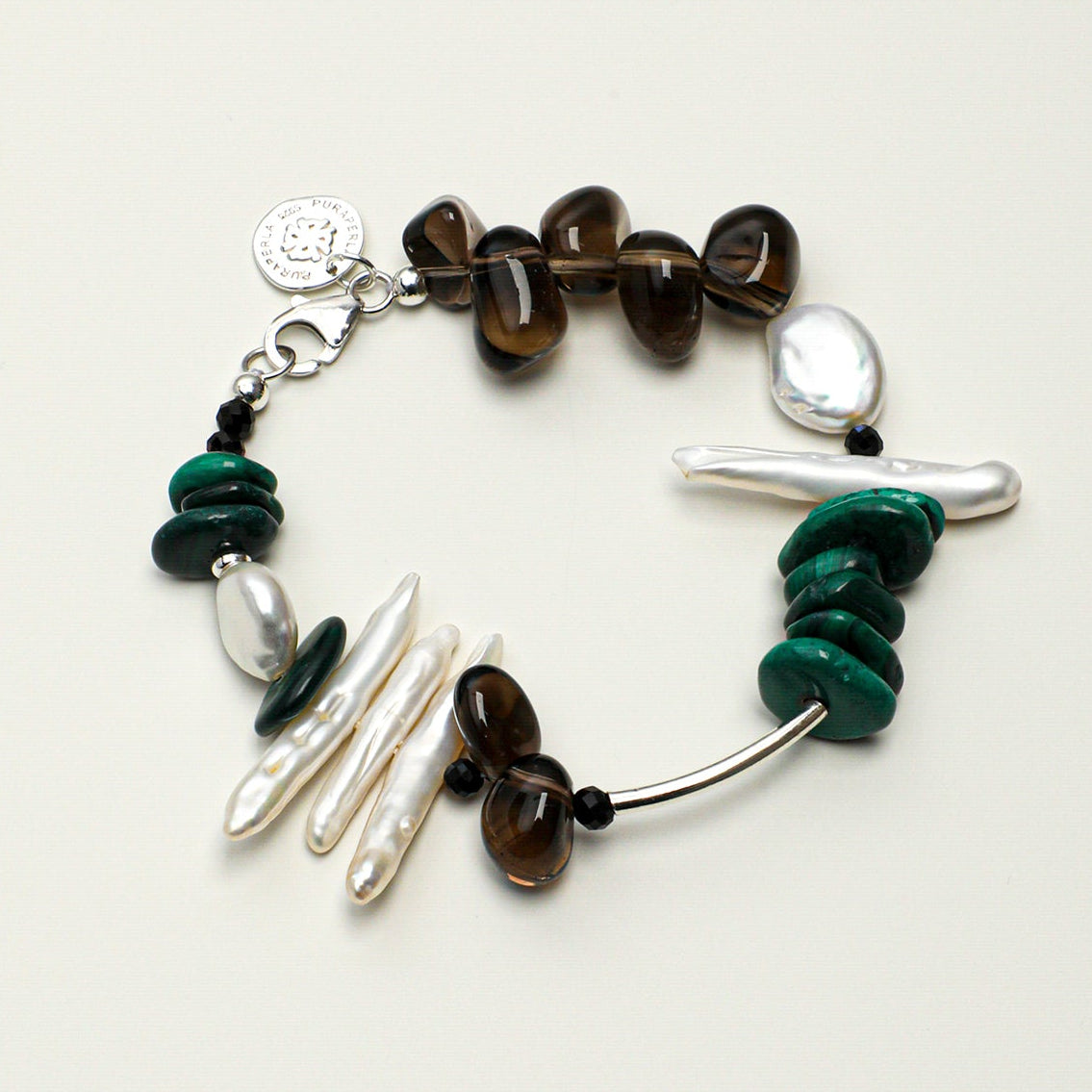 Natural Malachite and Smoky Quartz Multi-Gemstone Bracelet