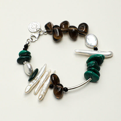 Natural Malachite and Smoky Quartz Multi-Gemstone Bracelet