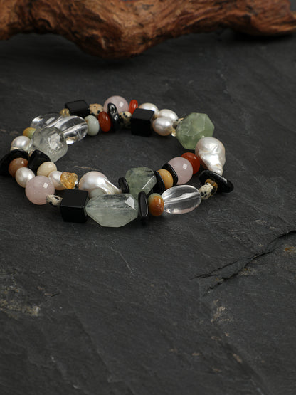Natural Prehnite, Green Quartz, and Baroque Pearl Statement Necklace